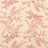 Baumwollstoff Popeline Stoff Blumen und Blätter Serie Romantic Garden Altrosa 1, 40m Breite Detailaufnahme von cremefarbenem Stoff mit rotem floralen Muster.