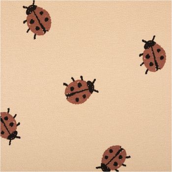 French Terry Krepp Stoff Baumwolle Marienkäfer beige rot 155cm