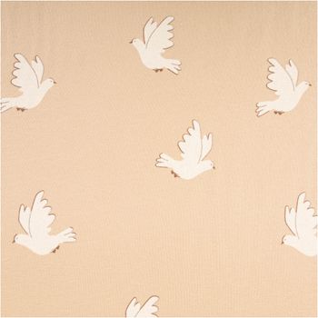 French Terry Krepp Stoff Baumwolle Tauben beige weiß 155cm