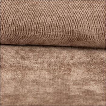 Vorhangstoff Thermostoff Chenille Manchester isolierend taupe 1,45m Breite Nahaufnahme von braunem Stoff mit feiner Webstruktur und gleichmäßiger Oberfläche.
