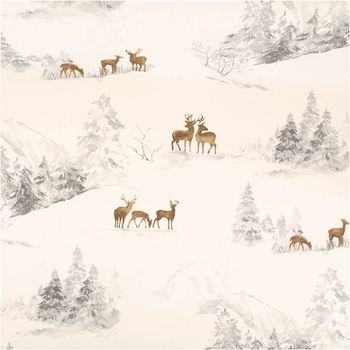 Baumwollstoff Dekostoff Halbpanama Hirsche Winterlandschaft ecru braun grau 150 cm