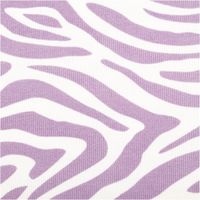 French Terry Krepp Stoff Baumwolle Zebramuster wollweiß lila 155cm Nahaufnahme eines lilafarbenen Zebra-Musters auf weissem Stoff, klare Linien und weiche Textur.
