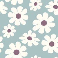 French Terry Krepp Stoff mit großen Blüten in Weiß und Lila French Terry Krepp Stoff mit großen Blüten in Weiß und Lila auf Babyblau, Meterware flach liegend