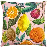 Outdoor Kissen Citrus 1 Outdoor Kissen Citrus mit Aquarell-Zitrusfrüchten auf Blush Pink, 43x43cm