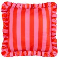 Kissenhülle Palm Royale pink rot 1 Outdoor Kissenhülle Palm Royale mit Streifen in Pink und Rot und Rüschenkante, 50x50cm