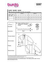 Burda Schnittmuster 5597 Damen Bluse Burda Schnittmuster 5597 Damen Bluse – Packungsrückseite mit Schnittinformationen