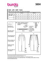 Burda Schnittmuster 5604 Damen Rock Burda Schnittmuster 5604 Damen Rock – Packungsrückseite mit Schnittinformationen