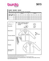 Burda Schnittmuster 5615 Damen Bluse Burda Schnittmuster 5615 Damen Bluse – Packungsrückseite mit Schnittinformationen