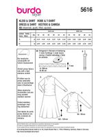 Burda Schnittmuster 5616 Damen Kleid & Shirt Burda Schnittmuster 5616 Damen Kleid & Shirt – Packungsrückseite mit Schnittinformationen