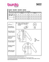 Burda Schnittmuster 5622 Damen Bluse Burda Schnittmuster 5622 Damen Bluse – Packungsrückseite mit Schnittinformationen