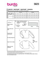 Burda Schnittmuster 5623 Damen Sweatshirt Burda Schnittmuster 5623 Damen Sweatshirt – Packungsrückseite mit Schnittinformationen
