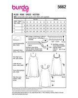 Burda Schnittmuster 5662 Damen Kleid Burda Schnittmuster 5662 Damen Kleid – Packungsrückseite mit Schnittinformationen