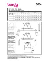 Burda Schnittmuster 5664 Damen Top Burda Schnittmuster 5664 Damen Top – Packungsrückseite mit Schnittinformationen