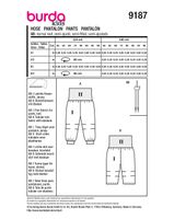 Burda Schnittmuster 9187 Kinder Hose Burda Schnittmuster 9187 Kinder Hose – Packungsrückseite mit Schnittinformationen