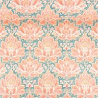 Baumwollstoff Dekostoff Halbpanama Digitaldruck Lalika Blumenornamente rosa petrol 1,40m Breite Baumwollstoff mit floralen Motiven in Orange und Pastelltönen auf türkisfarbenem Hintergrund, Gesamtansicht.