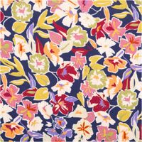Viskose Stoff Webware Julia kleine Blumen bunt nachtblau von Swafing Bunter Baumwollstoff mit floralem Muster in Pink, Gruen, Gelb und Blau, Gesamtansicht der nahtlosen Wiederholung.