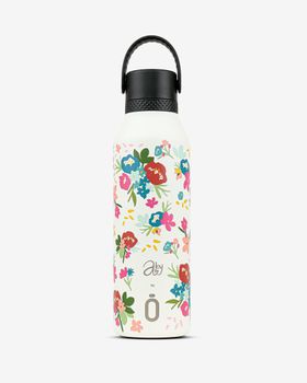 Trinkflasche Runbott Mii 60 in Creme, Design Bouquet von Abigail Morales, 600 ml, schwarzer Deckel Trinkflasche Runbott Mii 60 in Creme, Design Bouquet von Abigail Morales, 600 ml, schwarzer Deckel