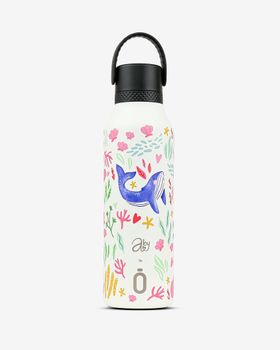 Trinkflasche Runbott Mii 60 in Creme, Design Reef von Abigail Morales, 600 ml, schwarzer Deckel Trinkflasche Runbott Mii 60 in Creme, Design Reef von Abigail Morales, 600 ml, schwarzer Deckel