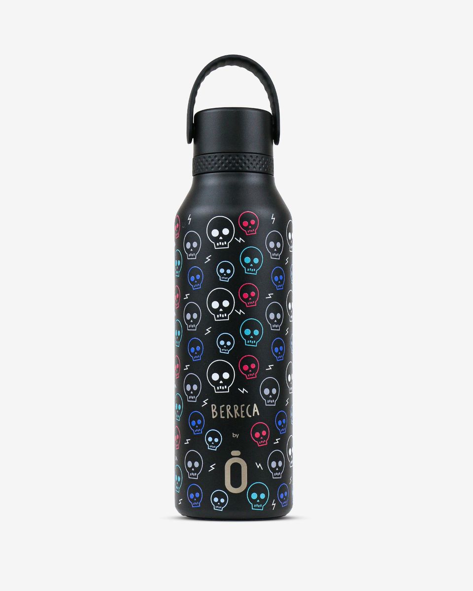 Trinkflasche Runbott Mii 60 in Schwarz, Design Rebel von Berreca, 600 ml, schwarzer Deckel