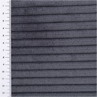 Cord Polsterstoff Möbelstoff Breitcord Baby Rib navy dunkelblau 1,45m breit Nahaufnahme eines grauen Stoffmusters mit waagerechten Streifen, mit Meterstab an der linken Seite.