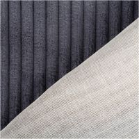 Cord Polsterstoff Möbelstoff Breitcord Baby Rib navy dunkelblau 1,45m breit Detailaufnahme einer gefalteten, dunkelgrauen Stofftextur mit rueckseitigem hellem Gewebe.