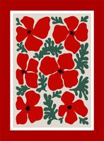 Geschirrtuch Flova mit roten Retro-Mohnblumen und grünen Blättern auf Creme, roter Rand, 50x70 cm Geschirrtuch Flova mit roten Retro-Mohnblumen und grünen Blättern auf Creme, roter Rand, 50x70 cm