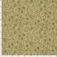 Musselin khaki grün mit Blumenmuster neben einem Zentimeter-Maßband, zeigt die Größe der gezeichneten Blüten Musselin khaki grün mit Blumenmuster neben einem Zentimeter-Maßband, zeigt die Größe der gezeichneten Blüten