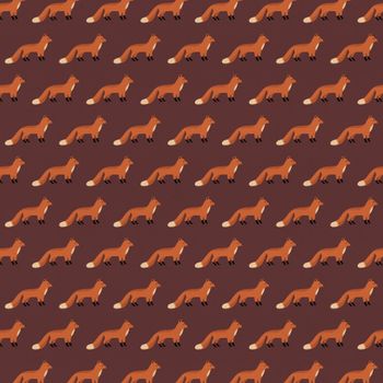 Dekostoff Fox Parade mit orangefarbenen Füchsen auf Mauve – Halbpanama Meterware 1,40 m breit, flach ausgelegt fotografiert