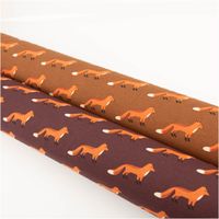 Dekostoff Kinderstoff Halbpanama Fox Parade Füchse mauve orange 1,40m Breite Dekostoff Fox Parade mit Füchsen in Mauve und Braun als zwei Stoffrollen nebeneinander