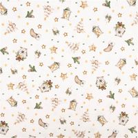 Weihnachtsstoff Baumwollstoff Popelin Allover Weihnachtsmotive creme 1,45m Breite Weihnachtliches Muster mit Laternen, Bäumen und Sternen auf weißem Hintergrund
