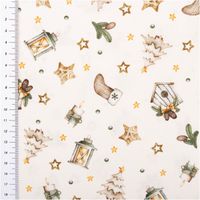 Weihnachtsstoff Baumwollstoff Popelin Allover Weihnachtsmotive creme 1,45m Breite Stoff mit weihnachtlichen Motiven und Lineal als Maßstab