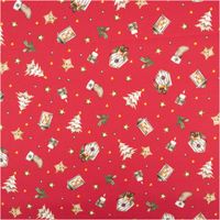 Weihnachtsstoff Baumwollstoff Popeline Allover Weihnachtsmotive rot 1,45m Breite Roter Stoff mit Weihnachtsmustern, Tannenbäumen und Laternen