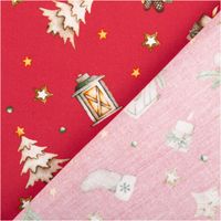 Weihnachtsstoff Baumwollstoff Popeline Allover Weihnachtsmotive rot 1,45m Breite Zwei Stoffe mit weihnachtlichen Motiven in Rot und Rosa