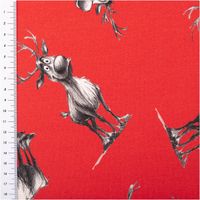 French Terry Hirsche rot mit Maßband zur Größe der Hirsch-Motive