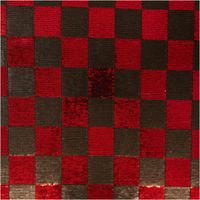 Paillettenstoff Karo Mesh Tüll Kostümstoff rot schwarz 1,25m Breite quadratisches Nahaufnahme-Muster aus rot-schwarzem Paillettenstoff in Karo-Optik