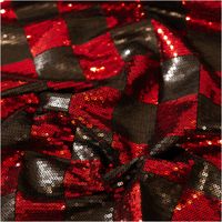 Paillettenstoff Karo Mesh Tüll Kostümstoff rot schwarz 1,25m Breite glänzender Karo-Stoff mit roten und schwarzen Pailletten, in weichen Falten gelegt