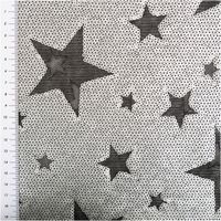 Paillettenstoff Sterne Mesh Tüll silber schwarz 1,25m Breite Ausschnitt von silbernem Pailletten-Tüll mit Sternenmotiv und seitlich angelegtem Maßband