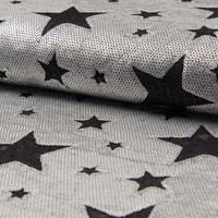 Paillettenstoff Sterne silber schwarz Transparenter Mesh-Tüll mit silbernen Pailletten und schwarzen Sternen in verschiedenen Größen.