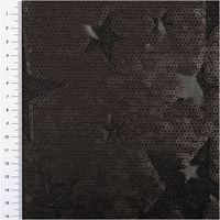 Paillettenstoff Sterne Mesh Tüll schwarz 1,25m Breite Mesh Tüll in Schwarz mit Pailletten und Sternmotiv, lineares Maßband am Rand, Material flach ausgelegt