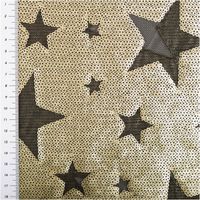 Paillettenstoff Sterne Mesh Tüll gold schwarz 1,25m Breite schwarzer Mesh-Stoff mit gestickten goldenen Paillettensternen, links mit Maßband in Zentimeter