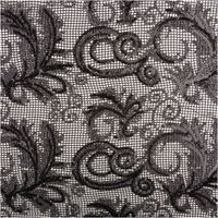 Paillettenstoff Ornamente Spitze silber schwarz 1,25m Breite silber-schwarze Spitzenornamente mit Pailletten, Netzstruktur, Detailansicht Stoff, dekoratives Muster