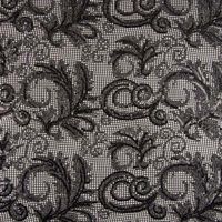 Paillettenstoff Ornamente silber schwarz Schwarze Spitze mit silbern schimmernder Paillettenstickerei in Ranken- und Blütenform.