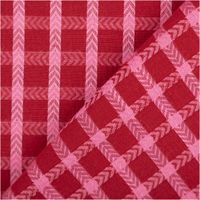 rote und pinke Baumwolle mit Dobby-Struktur, Karomotiv, Stoffkante diagonal umgeschlagen