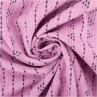 Rosa Dobby-Baumwollstoff mit dunkelblauen Streifen und Punkten in Spiralform gelegt