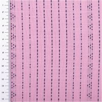 Baumwollstoff Dobby garngefärbt Punktstreifen rosa dunkelblau 1,45m Breite Rosafarbener Baumwollstoff mit dunkelblauen Streifen und Punkten, daneben ein Zentimetermaß zu sehen