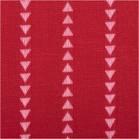Streifen aus rosa Zacken auf rotem Baumwollstoff, Muster in Nahaufnahme sichtbar