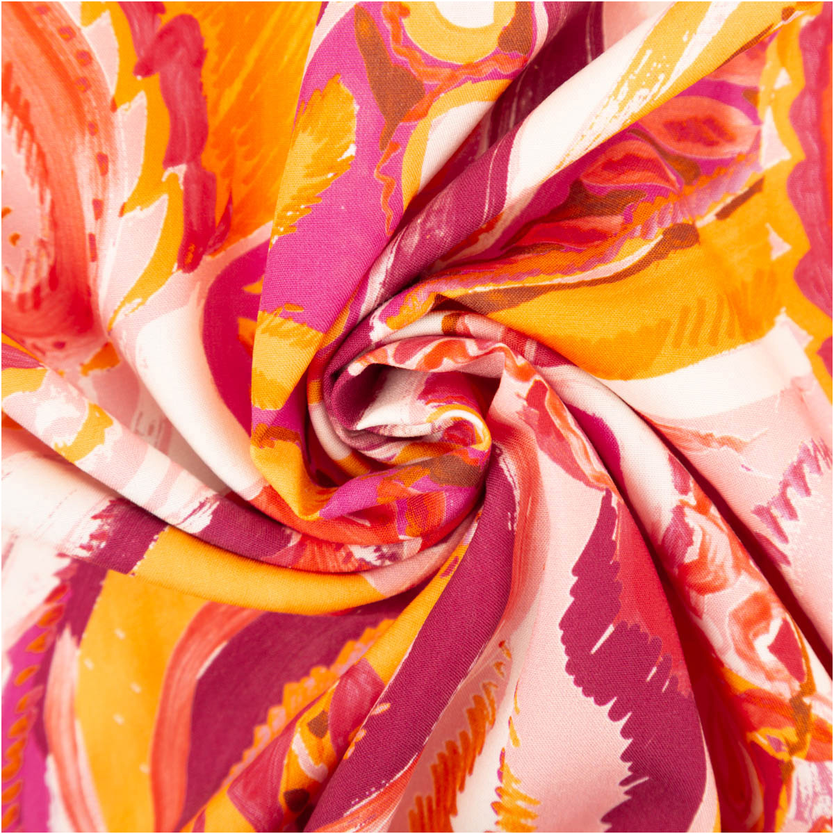 Viskosestoff Paisley Ornamentmuster rosa, zur Spirale gedreht