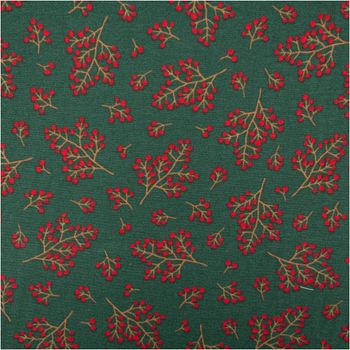 Weihnachtsstoff Dekostoff Halbpanama Winter Berry Bloom Beerenzweige dunkelgrün rot 1,40m Breite Weihnachtsstoff Halbpanama Winter Berry Bloom mit roten Beerenzweigen auf Dunkelgrün, flach ausgebreitet
