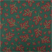 Weihnachtsstoff Dekostoff Halbpanama Winter Berry Bloom Beerenzweige dunkelgrün rot 1,40m Breite Grünes Stoffmuster mit roten Beeren und Zweigen
