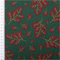 Weihnachtsstoff Dekostoff Halbpanama Winter Berry Bloom Beerenzweige dunkelgrün rot 1,40m Breite Grüner Stoff mit roten Beerenmuster und Maßstab an der Seite